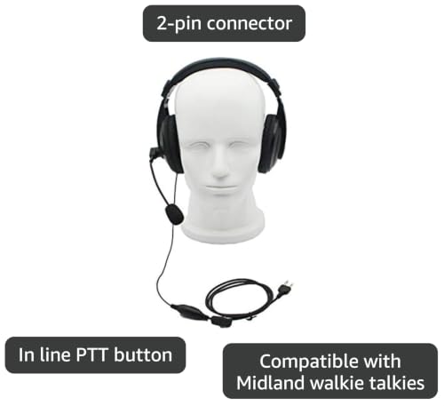 Two Way Radio Overhead Headsets Headphones with Boom Mic is Compatible with Midland GMRS FRS GXT LXT GXT1000VP4 GXT1050VP4 LXT500VP3 LXT600VP3 LXT118 LXT380 2-pin