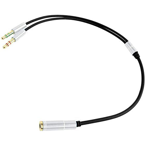 3.5mm Headphone Splitter Adapter Female to 2X 3.5 mm Male Converter Cable Headphone Mic Audio Y Splitter Cable Smartphone Headset to PC Adapter –for Microphone with 4 Pin (Silver) - color: Silver