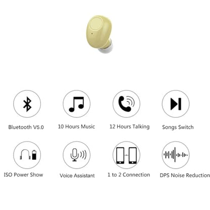 Single Bluetooth Earpiece10 Hrs Playtime for Cell Phone PC TV - color: Khaki/ nude