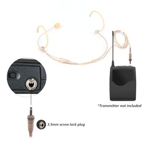 Headworn/Headset Microphone Wired, Dual Over-Ear Headset Mic, Condenser Headset Mic Compatible with Sennheiser Microphone Wireless Systems, Ideal for Lectures, Actors, Theater - Beige - size: 3.5mm Screw Lock Plug