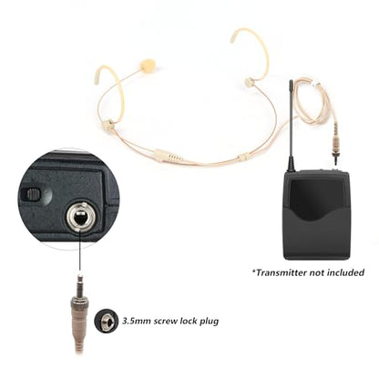 Headworn/Headset Microphone Wired, Dual Over-Ear Headset Mic, Condenser Headset Mic Compatible with Sennheiser Microphone Wireless Systems, Ideal for Lectures, Actors, Theater - Beige - size: 3.5mm Screw Lock Plug