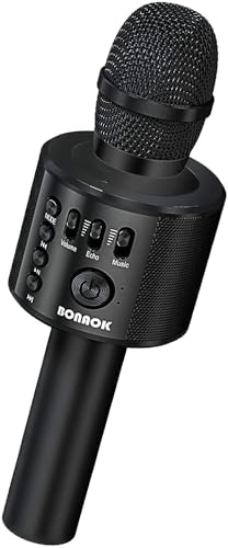 BONAOK Wireless Bluetooth Karaoke Microphone,3-in-1 Portable Handheld Karaoke Mic Speaker Machine Home Party Birthday for All Smartphones Q37 (Black) - color: Black