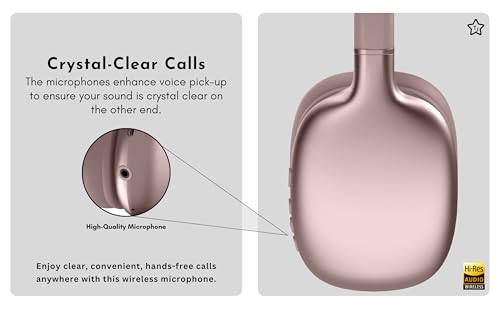 TJ Home Essentials Active Noise Cancellation Bluetooth Over Ear Headphones Leather Wireless Headset Wired Built-in MIC 24H Playtime High Res Audio Travel/Work/Students/Running/Gym((Pink) - color: Pink