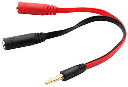 3.5mm Audio Y Splitter Cable 4-Pole 3.5mm AUX Male to 2x3.5mm Female Headset Mic & Stereo Y Splitter Cable for PC Computer Y Splitter Audio Flat Cable(20CM)(Red, Black) - color: Red, Black