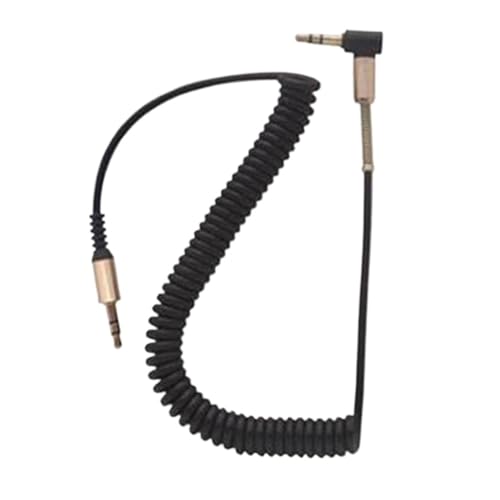Spiral Durable Strong 3.5mm Jack to Jack Audio Headphone Optional Color Aux Coiled Auxiliary Cable(Black) - color: Black