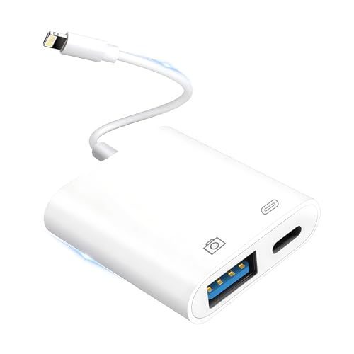 KikoSaka Lightning to USB Camera Adapter with Lightning Charging Port | USB 3.0 Female OTG Cable Keyboard Mouse for iPhone 14 13 12 11 X 8 7 6 No Support USB C, SSD, Hard Disk