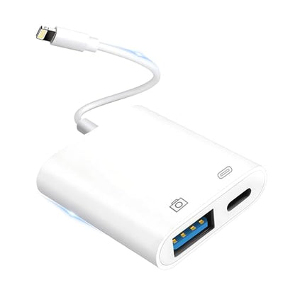 KikoSaka Lightning to USB Camera Adapter with Lightning Charging Port | USB 3.0 Female OTG Cable Keyboard Mouse for iPhone 14 13 12 11 X 8 7 6 No Support USB C, SSD, Hard Disk