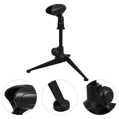 Beaupretty Universal Adjustable Tabletop Mic Stand, Black Zinc Alloy Foldable Tripod Microphone Holder for Home and Desktop Use