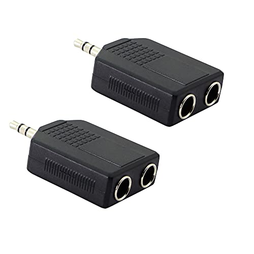 3.5mm (1/8 Inch) to 6.35mm (1/4 Inch) Stereo Audio Splitter，TRS 3.5mm Male to Two 6.35mm Female nterconnect Audio Connector Adapter(2-Pack)