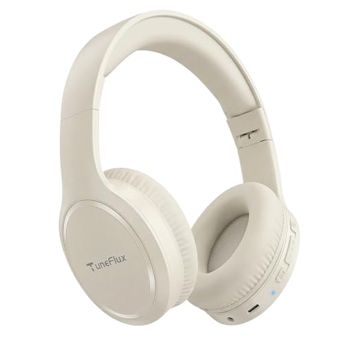 TuneFlux Bluetooth Headphones,70H Playtime Bluetooth 6.0 Wireless Headphones,3 EQ Music Modes Foldable Lightweight Over Ear Headset with Clear Call,HiFi Deep Bass for Home Office Travel (Beige) - color: Beige