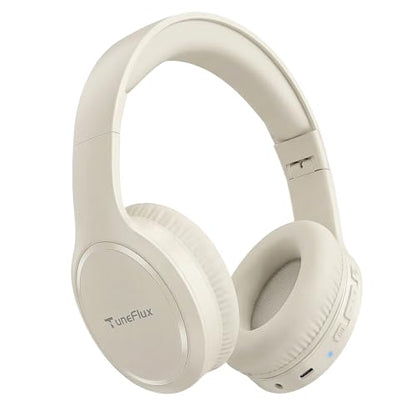 TuneFlux Bluetooth Headphones,70H Playtime Bluetooth 6.0 Wireless Headphones,3 EQ Music Modes Foldable Lightweight Over Ear Headset with Clear Call,HiFi Deep Bass for Home Office Travel (Beige) - color: Beige