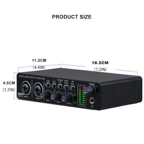 U204 USB Audio Interface for PC Computer Recording Music, 2x2 Guitar Audio Interface for Mac 32Bit/192kHz Podcasting Streaming for Vocalist Producer with 48V Phantom