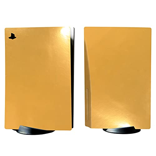 PlayVital Chrome Gold Glossy Full Set Skin Decal for ps5 Console Disc Edition, Sticker for ps5 Vinyl Decal Cover for ps5 Controller & Charging Station & Headset & Media Remote - color: Chrome Gold