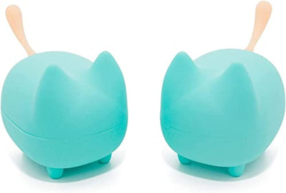 gingo Cute Cat Bluetooth Speaker Mini Wireless Stereo TWS Pairing PC Travel | Cat-shaped silicone tail, 40H playtime, TWS pairing, hands-free mic, BT5.3, 70g light, perfect home/office/outdoor/gift - color: Green*2