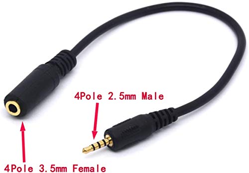 2.5mm Male to 3.5mm Female Cable Headphone Audio Converter | 4 Poles Stereo Adapter(20cm)