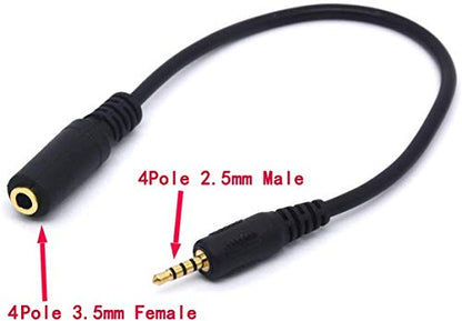 2.5mm Male to 3.5mm Female Cable Headphone Audio Converter | 4 Poles Stereo Adapter(20cm)