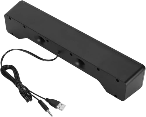 Computer Speakers for Desktop PC, Wired Stereo Speakers with 5.0 Chip/3.5mm Aux, USB Powered Soundbar with Subwoofer, Desk Speakers for Gaming Monitor Music TV Studio, 11.6"×2.4"×2.1", Black - color: Black
