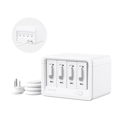 12-in-1 Desktop Charging Station, 160W USB Retractable GaN Charger | Modular Charging Hub with 4 AC, 4 USB C, 33.5in Retractable Cable, Fast Charger for Multiple Devices, Home Office Desk, White - size: With 4 Type-C Chargers