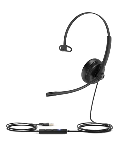 Yealink UH34 Wired Headset,USB-A,Noise Canceling Mic,in-Line Control,On-Ear | Teams/Zoom Certified, Single-Ear Headphones, Plug & Play for PC/Laptop/IP Phone, Call Center, Hybrid Work, All-Day Comfort