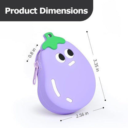 【Woyinger】 Fruit Shaped Silicone Earbud Case for AirPods, Tech Organizer Pouch with Keychain & Wrist Strap, Mini Cable Coin Wired/Wireless Earphone Holder, Eggplant - color: A2-Eggplant