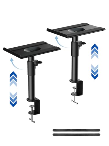 suptek Clamp-on Speaker Stand Desk Mount Set, Height Adjustment, ±12° Tilt, Swivel, 9.6 x 8.8 inch Trays, Universal Audio Holders for Bookshelf Speakers, Elevated Sound, 2 Pack, Black, SDM001GTB - color: Black, size: Tilt Speaker Stands