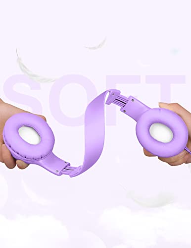 Nabevi Headphones for Kids for School, Kids Headphones with Microphone, Sharing Function, 85dB/94dB Safe Volume Limit, HD Sound, Over Ear Kid Headphone for School, On-line Study, Travel, Violet - color: Violet