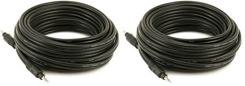 Monoprice Audio Cable - Premium 3.5mm Stereo Male to 3.5mm Stereo Male, TRS, Gold Plated, 22AWG, 25 Feet, Black (Pack of 2) - size: 25 Feet (Pack of 2)