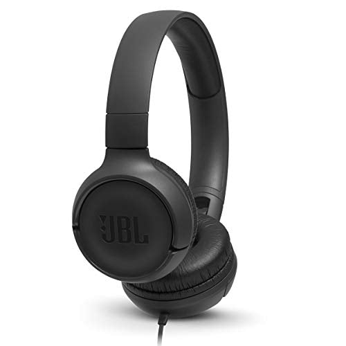 JBL Tune 500 - Wired On-Ear Headphones - Black | JBL Pure Bass Sound, 1-button remotemic, Lightweight and foldable design, Tangle-free flat cable, Ask Siri or Google Now