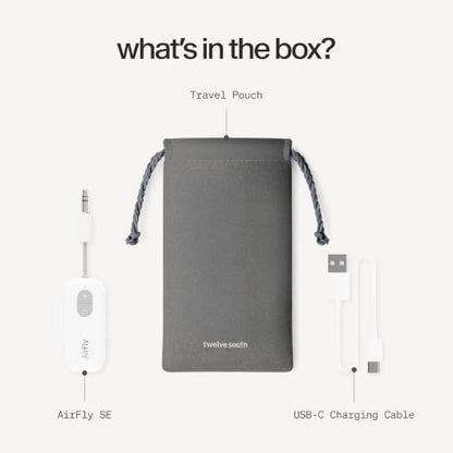 Twelve South AirFly SE, Bluetooth Wireless Audio Transmitter Adapter, White | Bluetooth Adapter for AirPods/Headphones, 20+ Hr Battery, Works with 3.5mm aux Jacks on Airplanes, TVs, Gym Equipment, Travel - color: White, style: AirFly SE