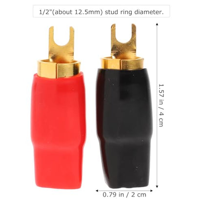 VOSAREA 2 Pairs Connectors Adapters Crimp Barrier Spades Copper Gold Plated 0 Gauge Spade Terminal Crimp for Speaker Wire Cable Terminal Plug- 0GA