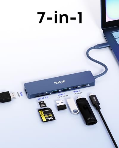 7-in-1 USB C Hub with 4K@60Hz HDMI, 2 USB-A, 1 USB-C, 100W PD Charging, SD 3.0 /TF 3.0 Card Reader, Compatible with MacBook Pro/Air/Neo, iPad Pro, iMac, iPhone 15-17 (Indigo) - color: Indigo