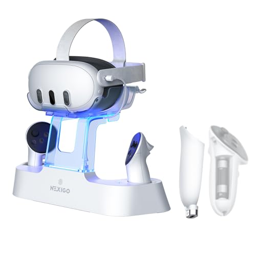NexiGo Charging Dock for Oculus Quest 3 and 2 with LED Light [On/Off], [Support Elite Strap with Battery], Headset Display Holder and Controller Mount, 2 Rechargeable Batteries