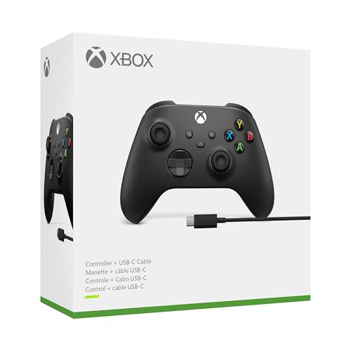 XBOX Wireless Gaming Controller + USB-C Cable | Carbon Black | Consoles, PCs, TVs, mobile, and more | Textured Grip | Wireless, Bluetooth, USB-C Connectivity - style: Carbon Black + USB-C Cable