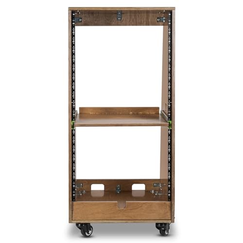 Sound Town DIY Slanted 20U Studio Rack (12U Top + 8U Lower), with 2U Bottom Storage, Slide-Out Tray, Caster, Plywood, Weathered Brown for Recording Room, Home Studio (SDRK-ST20TB) - size: 20U(12U Top + 8U Lower),Weathered Brown