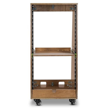 Sound Town DIY Slanted 20U Studio Rack (12U Top + 8U Lower), with 2U Bottom Storage, Slide-Out Tray, Caster, Plywood, Weathered Brown for Recording Room, Home Studio (SDRK-ST20TB) - size: 20U(12U Top + 8U Lower),Weathered Brown