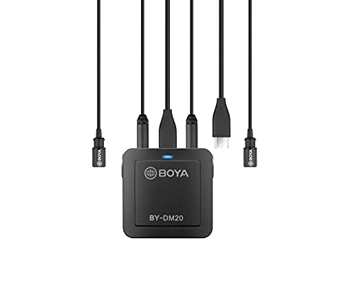 Boya BY-DM20 2-Person Digital Lavalier Microphone with Lightning, USB-C & USB Output Cables for iPhone, iPad, Smartphones, Tablets, & MAC/PC Computers, Black | Includes mixer, 2 lavaliers, USB cables and case for recording, interviews and vlogging