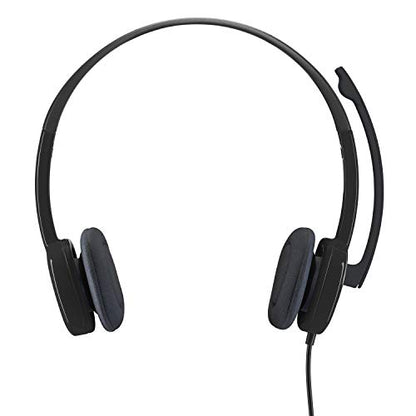 Logitech H151 Wired Headset Analog Stereo Headphones - Black | Analog headphones, rotating mic, 3.5 mm audio jack, in-line controls, compatible with PC, Mac, laptop, tablet, and smartphone
