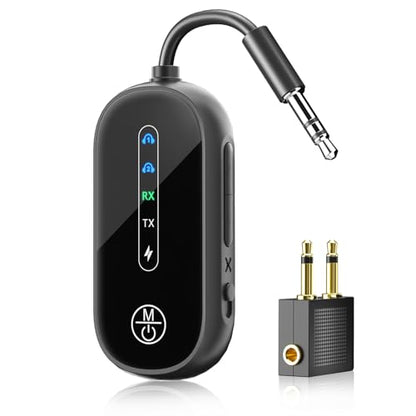 Dual Link Airplane Bluetooth 5.4 Transmitter & Receiver 2-in-1 Bluetooth Adapter Airplane Travel Essentials Wireless Receiver 3.5MM AUX Jack Adapter on TV/Flight/Gym/Car Stereo
