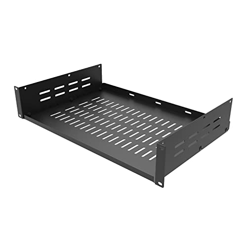 2U 19" Universal Vented Rack Mount Cantilever Server Shelf | 12 Inch Deep-Disassembled Black (2U12InD) - size: 2U12InD