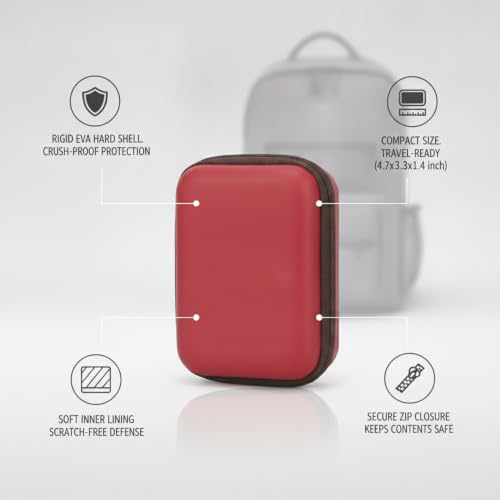 Hard Shell Headphone Case for Over-Ear Models, Compact EVA Travel Pouch with Zipper, Red