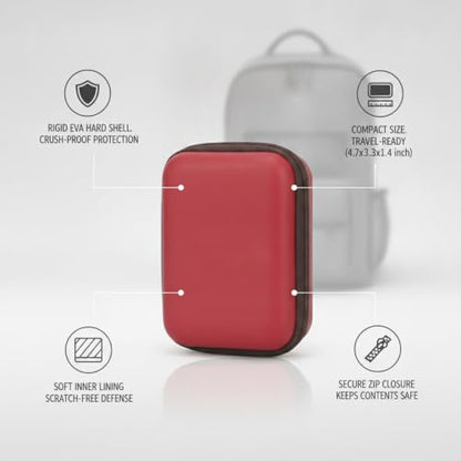 Hard Shell Headphone Case for Over-Ear Models, Compact EVA Travel Pouch with Zipper, Red