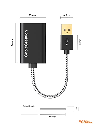 CableCreation USB Audio Adapter External Sound Card with 3.5mm Jack and Mic | USB A Adapter With Microphone Audio compatible with Windows, Mac, macOS, Linux, PS4, PS5, Plug and Play, Aluminum Black - color: Black USB 2.0, size: 1-Pack
