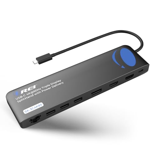 OREI USB C Docking Station Triple Monitor, SplitXtend 12-in-1 Laptop Dock with 2 HDMI + DisplayPort, 4K@60Hz, 85W PD, Ethernet, USB, SD/TF – 3 Monitor Dock (MST, No Drivers, Windows) | 4K Splitter Extended Display, 1 DisplayPort Docking Station 4 Separate