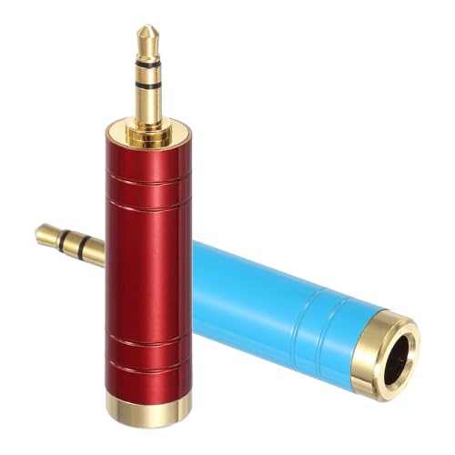 MECCANIXITY 2Pcs TRS 3.5mm Male to 6.35mm Female Stereo Headphone Adapter, 1/8" Plug to 1/4" Jack Pure Copper Audio Converter Gold Plated for Guitars Speakers Laptops, Blue/Red - color: Blue/Red
