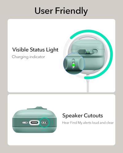 ESR for AirPods 4 Case, Compatible with MagSafe, Pulse Series, Green | Compatible with AirPods 4 Generation Case (2024)(USB-C), Magnetic Lid Lock, Drop-Proof Protection Cover with Lanyard - color: Green, size: AirPods 4 Case