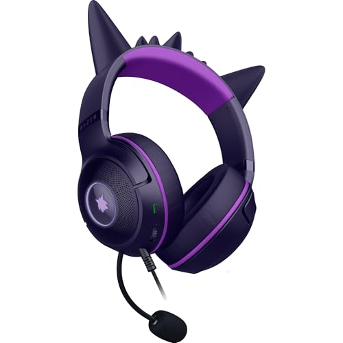 Razer Kraken Kitty V2 USB Wired Headset: Gengar Spikes - Stream Reactive Lighting - HyperClear Cardioid Mic - 40 mm Drivers - 7.1 Surround Sound - Comfortable Ear Cushions - Pokemon Gengar Edition - color: Pokemon Gengar Edition