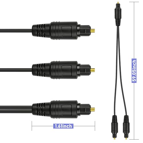 1 in 2 Out Optical Audio Splitter, Toslink Digital Optical Audio Cable, 1 Male Input 2 Male Output, Digital Fiber Optic Splitter for Soundbar, PS5/PS4, Xbox, Home Theater (1.5M/4.9FT)