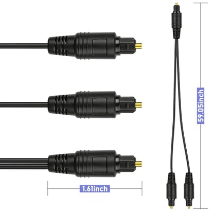 1 in 2 Out Optical Audio Splitter, Toslink Digital Optical Audio Cable, 1 Male Input 2 Male Output, Digital Fiber Optic Splitter for Soundbar, PS5/PS4, Xbox, Home Theater (1.5M/4.9FT)