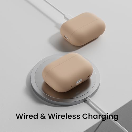 ORNARTO for AirPods Pro 2 Case, Hybrid Silicone, Nude Taupe | Hybrid Silicone Rubber, Front LED Visible, Wireless Charging, Skin-Friendly Soft Touch, Anti-Scratch, Detachable Lanyard - color: Nude Taupe