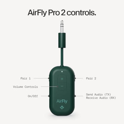 Twelve South AirFly Pro, Bluetooth Wireless Audio Transmitter, Evergreen | Bluetooth Adapter for AirPods/Headphones, 20+ Hr Battery, Works with 3.5mm aux Jacks on Airplanes, TVs, Gym Equipment, Travel - color: Evergreen, style: AirFly Pro 2